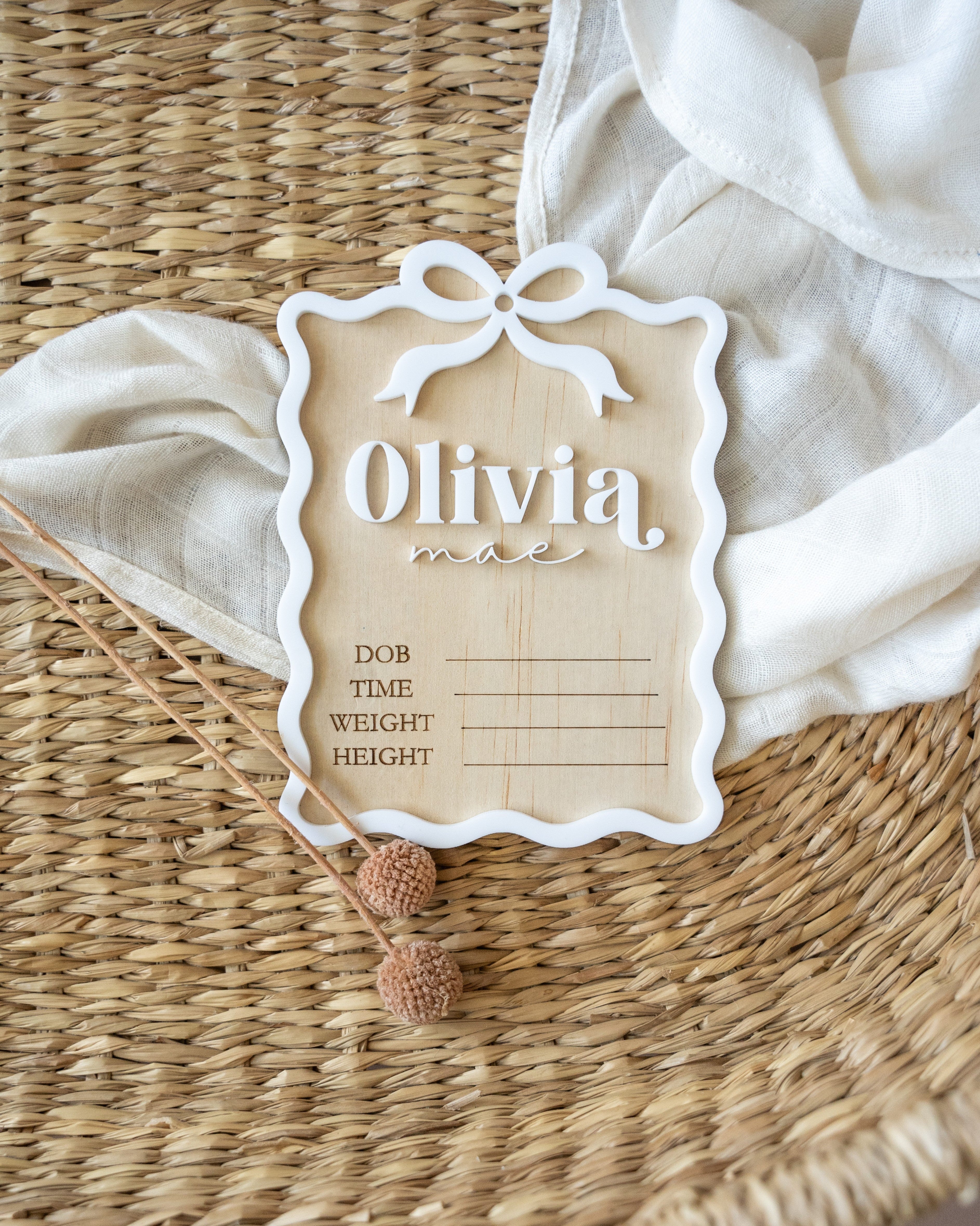 Wavy Bow Birth Announcement Plaque