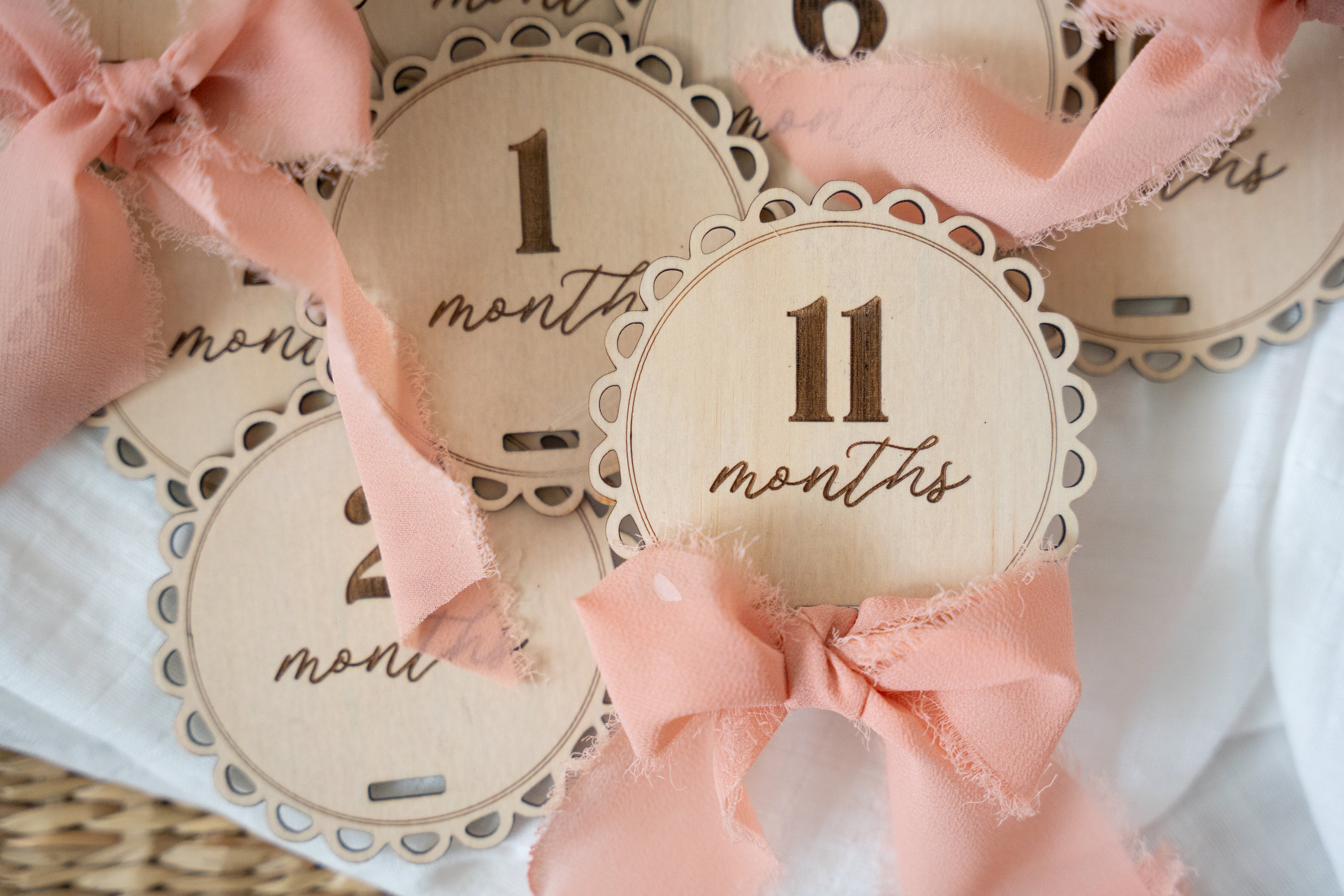 12 Months Milestone discs (Scalloped edge with Ribbon)