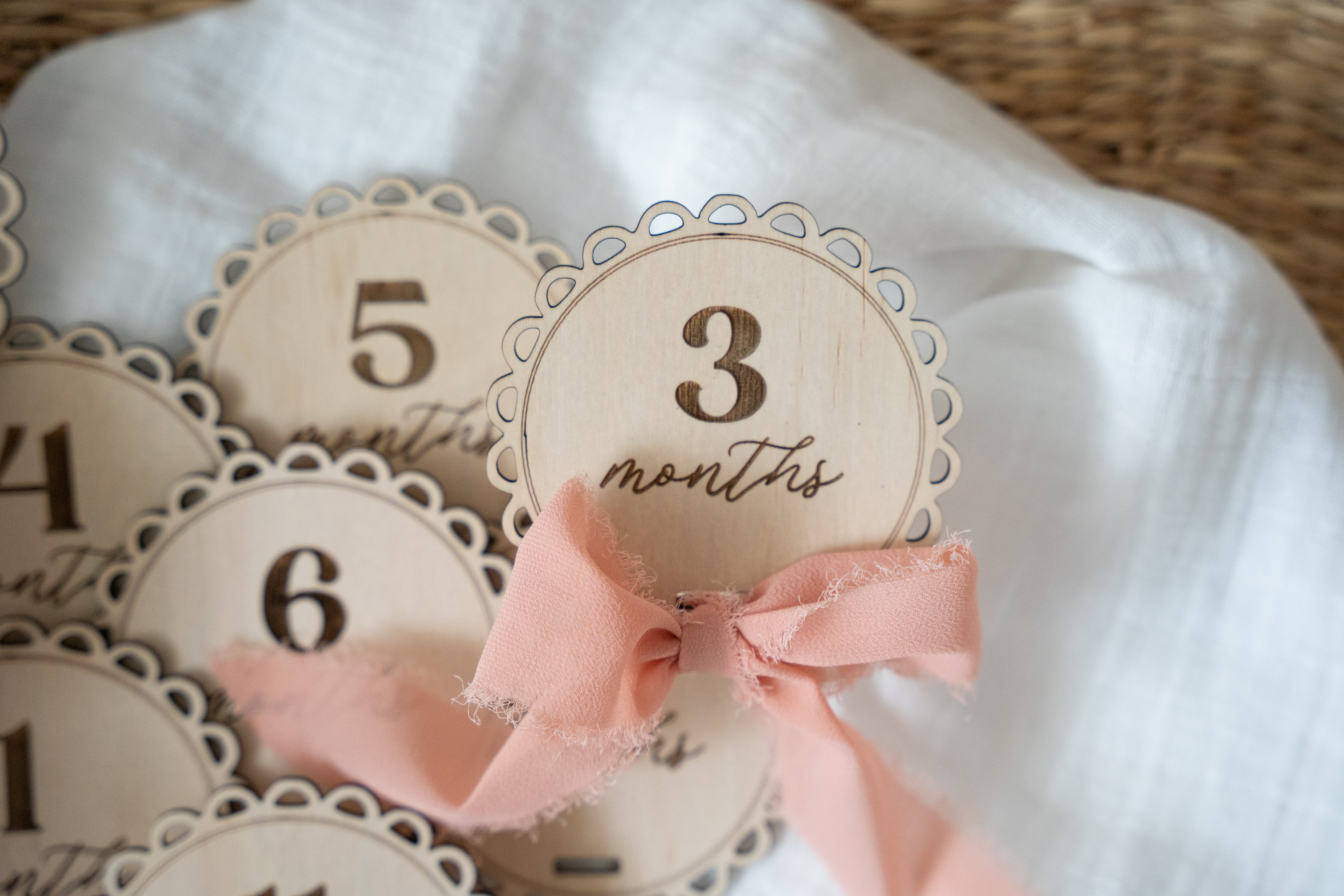 12 Months Milestone discs (Scalloped edge with Ribbon)