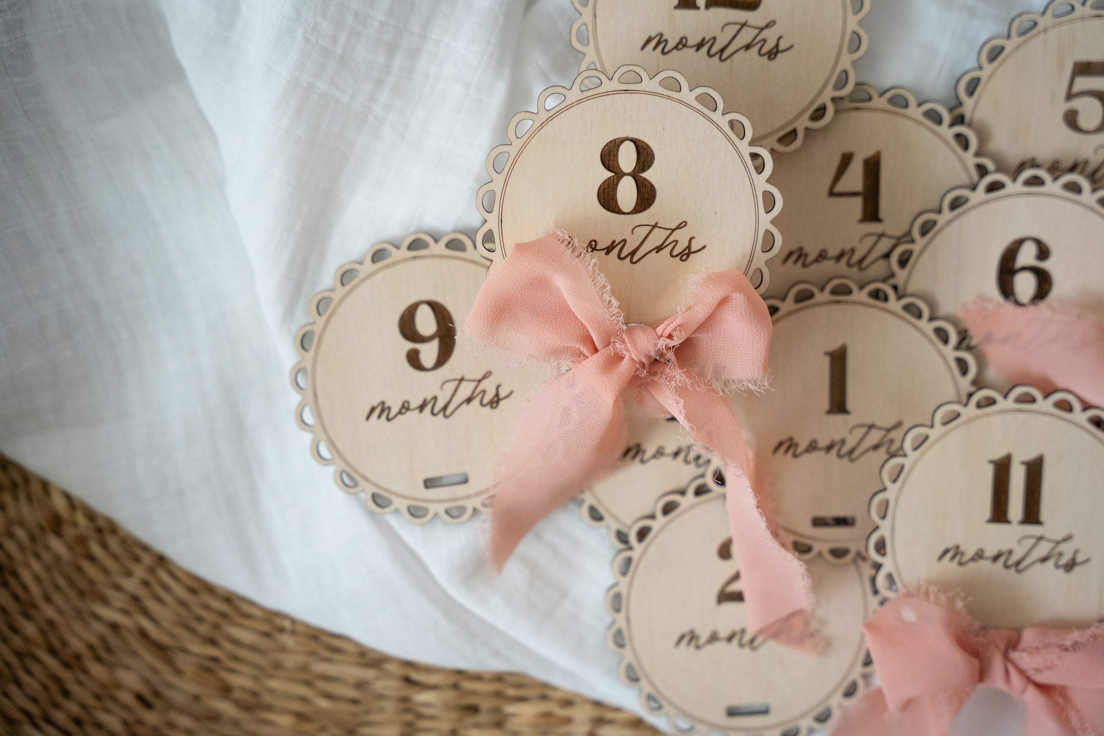 12 Months Milestone discs (Scalloped edge with Ribbon)